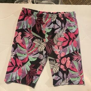 Girls Tropical Leaf Print Biker Shorts